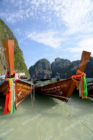 The Maya Beach  near the Ko Phi Phi Island outside of the City of Krabi on the Andaman Sea in the south of Thailand. 