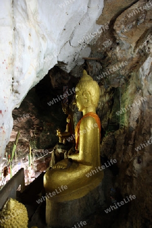 Die Buddha Hoehle Tham Xang oder Tham Pha Ban Tham unweit der Stadt Tha Khaek in zentral Laos an der Grenze zu Thailand in Suedostasien.