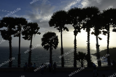 Der Aussichtspunkt Kap Promthep bei der Rawai Beach im sueden der Insel Phuket im sueden von Thailand in Suedostasien.