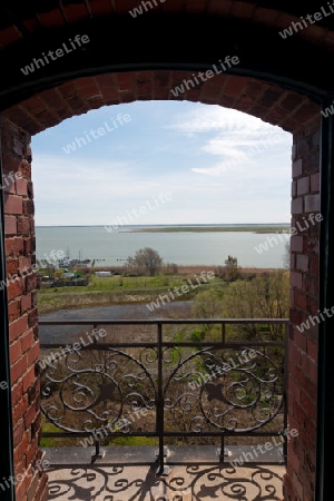 Hafen bei Wustrow vom Kirchturm auf dem Fischland,  Deutschland