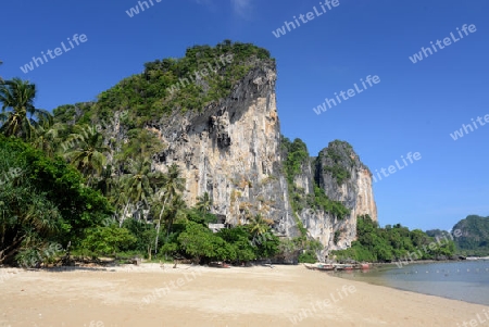 The Hat Tom Sai Beach at Railay near Ao Nang outside of the City of Krabi on the Andaman Sea in the south of Thailand. 