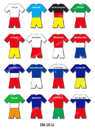 Illustration of all 16 Teams of the European Football Championship 2012