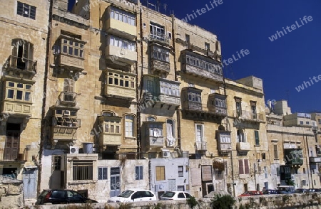 The centre of the Old Town of the city of Valletta on the Island of Malta in the Mediterranean Sea in Europe.
