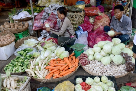 The Fegetable and Fruit market in the morning Market in the City of Siem Riep in the west of Cambodia.