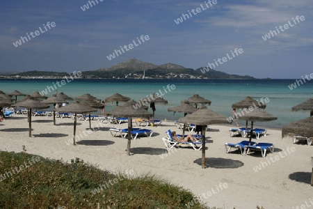 Der Strand bei Alcuida im Osten der Insel Mallorca einer der Balearen Inseln im Mittelmeer.   