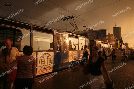 A City Train the modern City of Warsaw in Poland, East Europe.