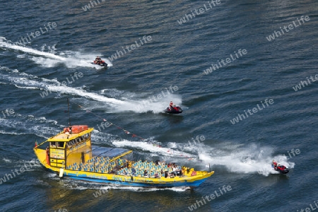 a boat on the Douro River in Ribeira in the city centre of Porto in Porugal in Europe.