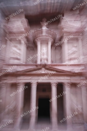 The Al Khazneh Treasury in the Temple city of Petra in Jordan in the middle east.