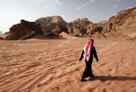 The Landscape of the Wadi Rum Desert in Jordan in the middle east.