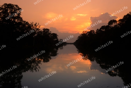 The River at the Angkor Tom Gate in the Temple City of Angkor near the City of Siem Riep in the west of Cambodia.