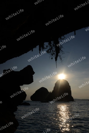 The Hat Phra Nang Beach at Railay near Ao Nang outside of the City of Krabi on the Andaman Sea in the south of Thailand. 