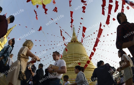 Die Tempelanlage des Goldenen Berg in der Hauptstadt Bangkok von Thailand in Suedostasien.