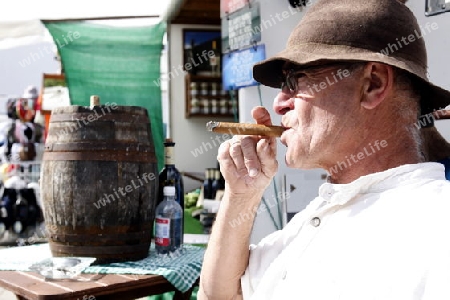 the sunday market in the old town of Teguise on the Island of Lanzarote on the Canary Islands of Spain in the Atlantic Ocean. on the Island of Lanzarote on the Canary Islands of Spain in the Atlantic Ocean.
