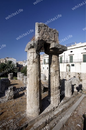 the apollo Temple in the old town of Siracusa in Sicily in south Italy in Europe.