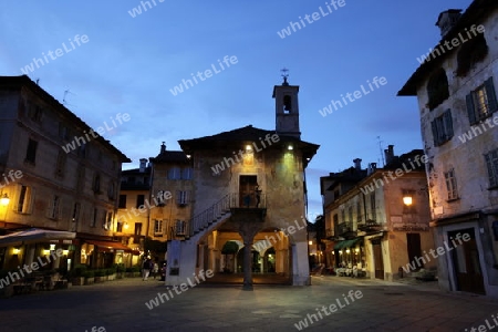 The Square in the Fishingvillage of Orta on the Lake Orta in the Lombardia  in north Italy. 