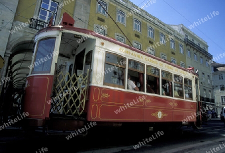 tradtional Funicular Tram and Train in the city centre of Lisbon in Portugal in Europe.