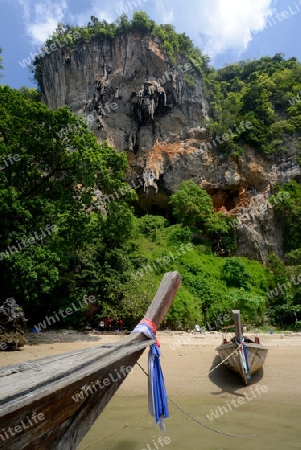 The Hat Tom Sai Beach at Railay near Ao Nang outside of the City of Krabi on the Andaman Sea in the south of Thailand. 