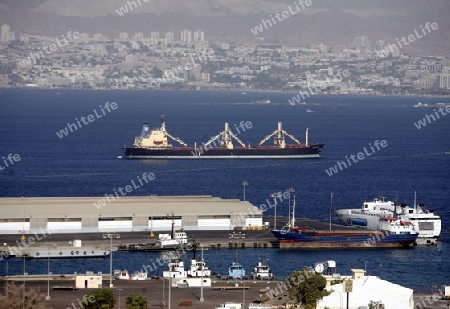 the Harbour in the city of Aqaba on the red sea in Jordan in the middle east.