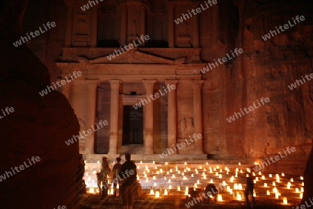 The Al Khazneh Treasury in the Temple city of Petra in Jordan in the middle east.