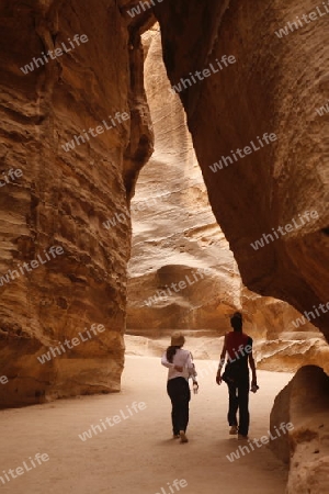 the landscape and streets in the Temple city of Petra in Jordan in the middle east.