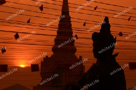 Die Tempelanlage des Goldenen Berg in der Hauptstadt Bangkok von Thailand in Suedostasien.