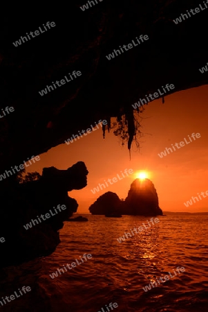 The Hat Phra Nang Beach at Railay near Ao Nang outside of the City of Krabi on the Andaman Sea in the south of Thailand. 