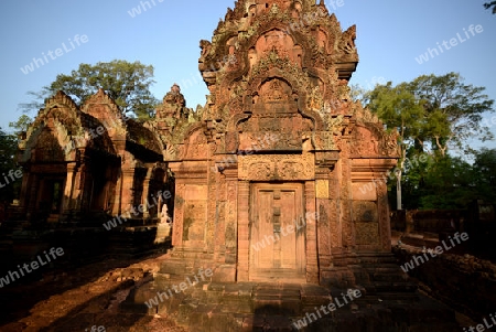 The Tempel Ruin of  Banteay Srei about 32 Km north of the Temple City of Angkor near the City of Siem Riep in the west of Cambodia.