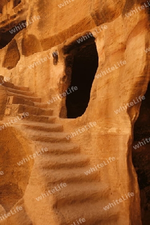 The Treasury of the little Petra in the Temple city of Petra in Jordan in the middle east.