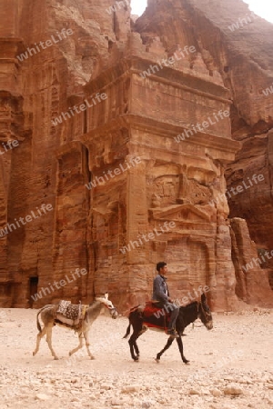 the street of Facades or Necropolis in the Temple city of Petra in Jordan in the middle east.