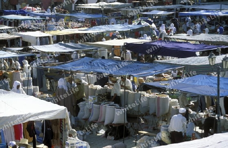 Der Markt auf dem Dorfplatz in der Altstadt von Douz im Sueden von Tunesien in Nordafrika.