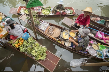 the floating market in the Town of Tha Kha in the Province Samut Songkhram west of the city of Bangkok in Thailand in Southeastasia.