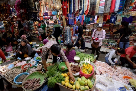 The Market in the old City of Siem Riep neat the Ankro Wat Temples in the west of Cambodia.