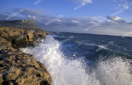 Die Mittelmeer Kueste beim Kap Greco im Suedosten der Insel Zypern im Mittelmeer in Europa .