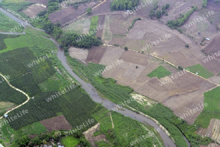 Die Landschaft in der Bergregion von Mae Hong Son im norden von Thailand in Suedostasien.