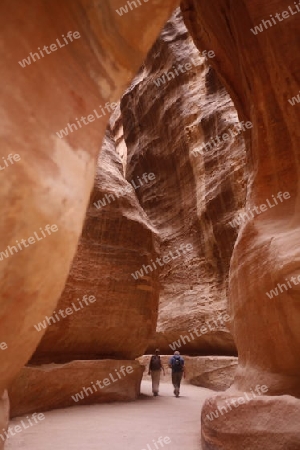 the landscape and streets in the Temple city of Petra in Jordan in the middle east.