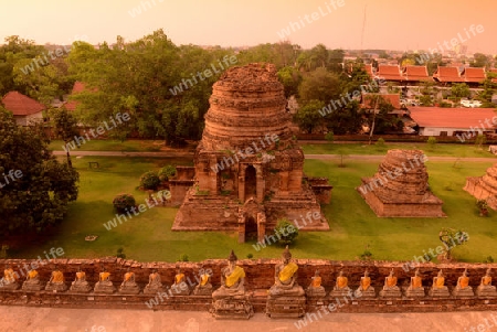 The Wat Yai Chai Mongkol Temple in City of Ayutthaya in the north of Bangkok in Thailand, Southeastasia.