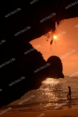 The Hat Phra Nang Beach at Railay near Ao Nang outside of the City of Krabi on the Andaman Sea in the south of Thailand. 