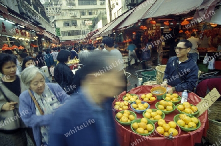 a food Market in Kowloon in Hong Kong in the south of China in Asia.