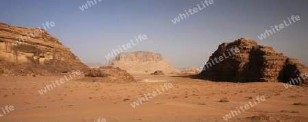 The Landscape of the Wadi Rum Desert in Jordan in the middle east.