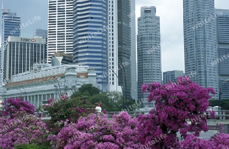 Die Innenstadt von Singapur in Suedostasien.