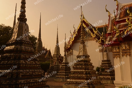 Die Tempelanlage des Wat Pho in der Hauptstadt Bangkok von Thailand in Suedostasien.