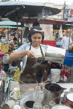 a coffee shop at the morning Market in Nothaburi in the north of city of Bangkok in Thailand in Southeastasia.