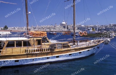 The centre of the Old Town of the city of Valletta on the Island of Malta in the Mediterranean Sea in Europe.
