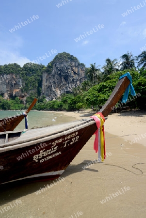 The Hat Tom Sai Beach at Railay near Ao Nang outside of the City of Krabi on the Andaman Sea in the south of Thailand. 