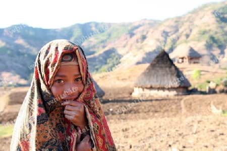 Asien, Suedostasien, Ost Timor, Timor-Leste, Timor, Maubisse, Bergregion, Minderheiten, Haus, Alltag, Kind, Maedchen, Frau,
Ein Maedchen vor einem traditionelles Haus bei Maubisse in der Bergregion in Ost Timor in Suedost Asien.       (Urs Flueeler)