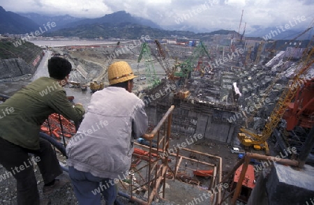 the constructions work at the three gorges dam project on the yangzi river in the province of hubei in china.