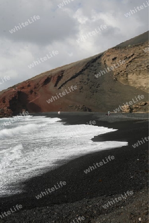 the Landscape of El Golfo on the Island of Lanzarote on the Canary Islands of Spain in the Atlantic Ocean. on the Island of Lanzarote on the Canary Islands of Spain in the Atlantic Ocean.
