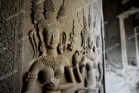 The Angkor Wat in the Temple City of Angkor near the City of Siem Riep in the west of Cambodia.